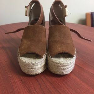 Cognac Ankle Strap Wedges